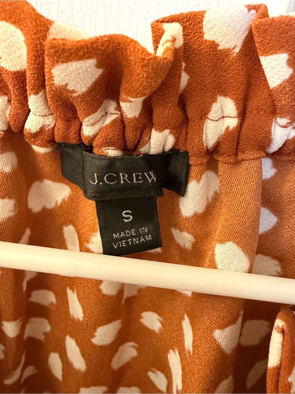 J. Crew Rust and White Polka Dot Peasant Blouse